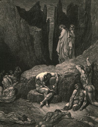 ¿Por qué aún fijas tu vista abajo entre las sombras mutiladas y miserables?, c1890 de Gustave Dore