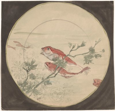Diseño de un cartel con peces rojos nadando hacia arriba de Gustave Fraipont (signed by artist)
