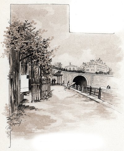 Aduana del muelle de Valmy, Canal Saint-Martin, París Dibujo de Gustave Fraipont (1849-1923) extraído de "La seine a travers Paris" de Saint-Juirs de Gustave Fraipont