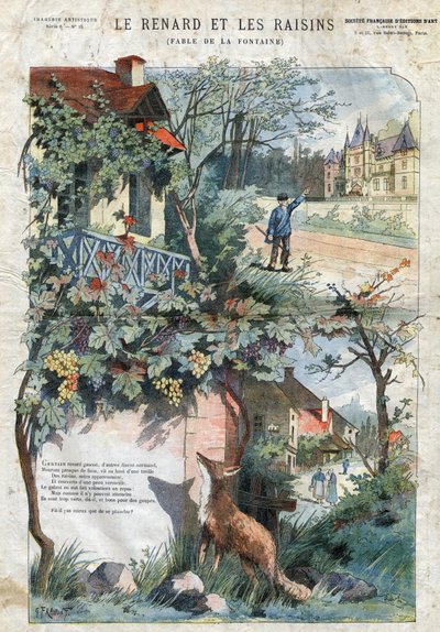 La zorra y las uvas. Fábulas de Jean de La Fontaine (1621-95). Ilustración de Gustave Fraipont (1849-1923). Colección privada. de Gustave Fraipont