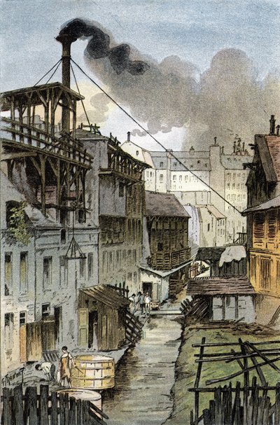 Vista del río Bievre desde el bulevar Port Royal, París Dibujo de Gustave Fraipont (1849-1923) extraído de "La seine a travers Paris" de Saint-Juirs de Gustave Fraipont