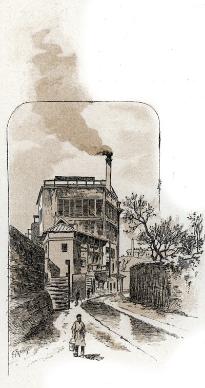 Vista del río Bievre en París Dibujo de Gustave Fraipont (1849-1923) desde Saint-Juirs de Gustave Fraipont