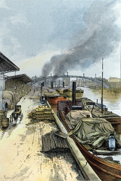 Vista del Canal de la Villette en París Dibujo de Gustave Fraipont (1849-1923) desde Saint-Juirs de Gustave Fraipont