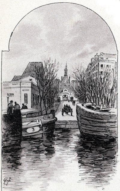 Vista del Hospital Saint-Louis de París desde el canal Saint-Martin, París Dibujo de Gustave Fraipont (1849-1923) a partir de "La seine a travers Paris" de Saint-Juirs de Gustave Fraipont