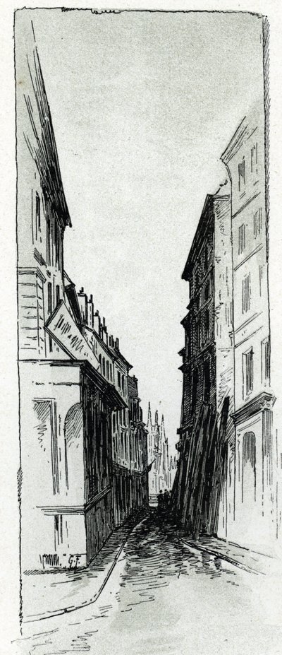 Vista de la calle del Hotel Colbert cerca de la plaza Maubert en París Dibujo de Gustave Fraipont (1849-1923) desde Saint-Juirs de Gustave Fraipont