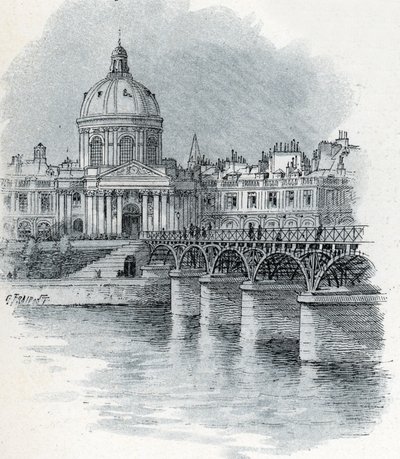 Vista del Instituto de Francia y del puente de las Artes en París Dibujo de Gustave Fraipont (1849-1923) tomado de "La seine a travers Paris" de Saint-Juirs de Gustave Fraipont