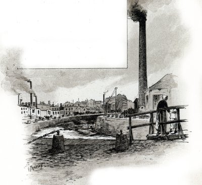 Vista del cauce seco del canal Saint-Martin durante el periodo de limpieza Dibujo de Gustave Fraipont (1849-1923) extraído de "La seine a travers Paris" de Saint-Juirs de Gustave Fraipont