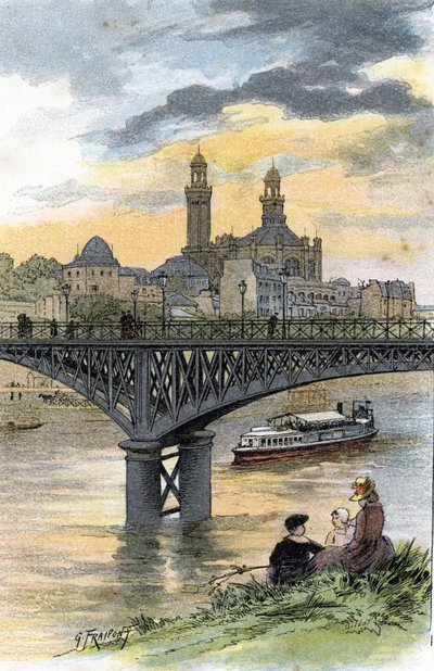 Vista de la pasarela de Passy (actual puente de Bir Hakeim) en París Dibujo de Gustave Fraipont (1849-1923) desde Saint-Juirs de Gustave Fraipont