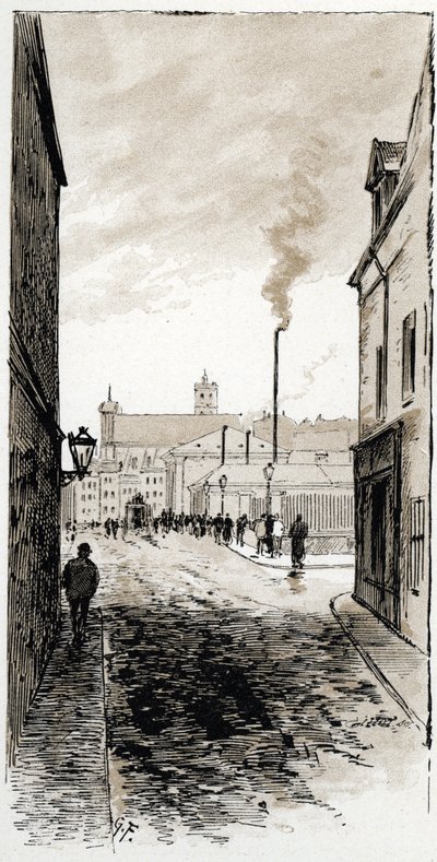 Vista de la morgue de París en la isla de la Cité, París Dibujo de Gustave Fraipont (1849-1923) de Saint-Juirs de Gustave Fraipont
