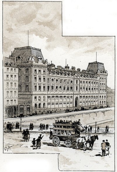 Vista del departamento de policía en el quai des golfevres, París Dibujo de Gustave Fraipont (1849-1923) desde Saint-Juirs de Gustave Fraipont