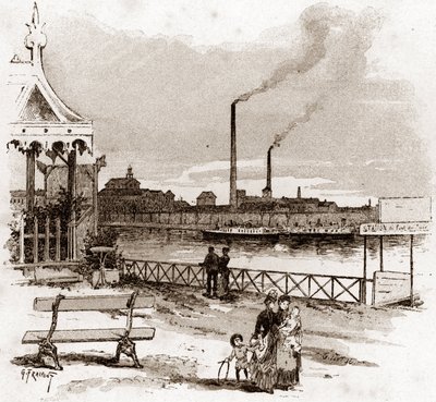 Vista del quai de Javel en París, actuel quai André-Citroen (Vista del quai André Citroen antiguamente quai de Javel, París) Dibujo de Gustave Fraipont (1849-1923) extraído de "La seine a travers Paris" de Saint-Juirs de Gustave Fraipont