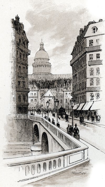 Vista de la rue de Bellay y de la cúpula del Panteón, París (View of the rue du Bellay and cupola of Pantheon, 5th district, Paris) Dibujo de Gustave Fraipont (1849-1923) de Saint-Juirs de Gustave Fraipont