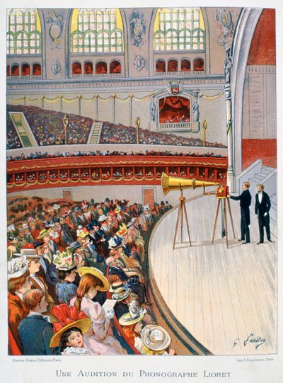Exhibición de Fonógrafo o Gramófono de Gustave Francois Lasellaz
