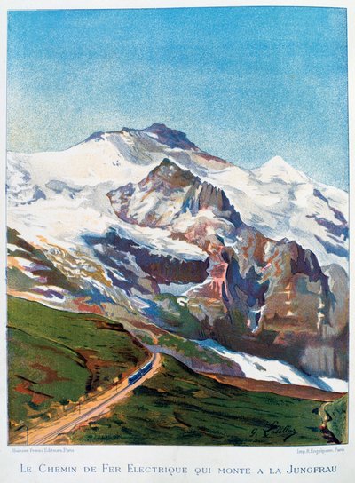 El ferrocarril eléctrico al Monte Jungfrau, Alpes Suizos, siglo XIX de Gustave Francois Lasellaz