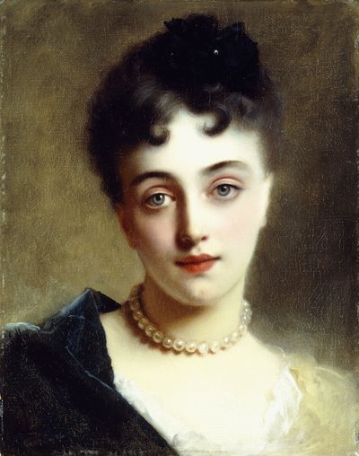 Una dama elegante con perlas de Gustave Jacquet