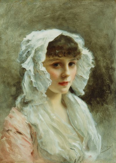Retrato de una dama con gorro blanco de Gustave Jacquet