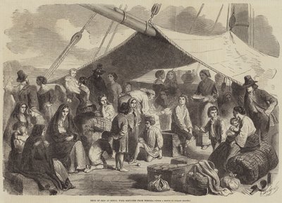 Cubierta del barco en Ringo, con refugiados de Messina de Gustave Janet