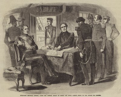 Entrevista entre el Almirante Lyons y el Almirante Bruat a bordo del Royal Albert, antes del ataque a Kinburn de Gustave Janet