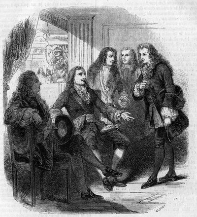 El encuentro entre el zar ruso Pedro el Grande (1672-1725) y Voltaire (François Marie Arouet, conocido como) (1694-1778). Grabado por Gustave Janet de Gustave Janet