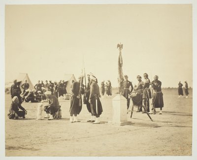 La bandera levantada del regimiento Zouave, Camp de Châlons de Gustave Le Gray