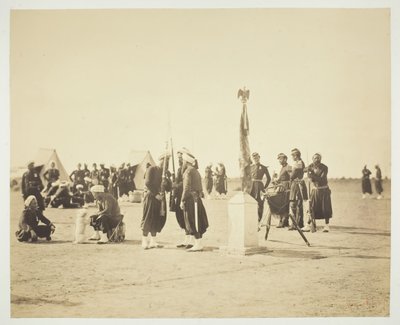 La bandera levantada del regimiento Zouave, Camp de Châlons de Gustave Le Gray