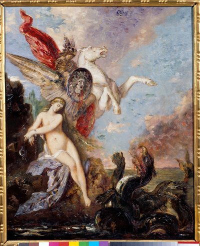 Andrómeda encadenada a una roca es liberada por Perseo. Pintura de Gustave Moreau (1826-1898) de Gustave Moreau