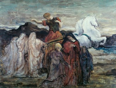 Faetón y tres mujeres. Escena mitológica de Gustave Moreau