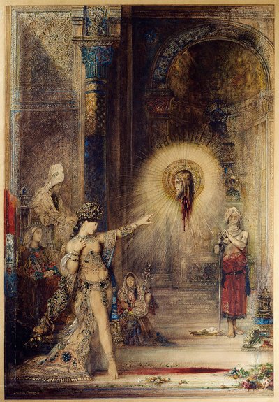 La aparición. La cabeza decapitada de Juan Bautista aparece frente a la bailarina Salomé en la corte de Herodes I el Grande. Acuarela de Gustave Moreau (1826-1898) 1876. París, Museo de Orsay de Gustave Moreau