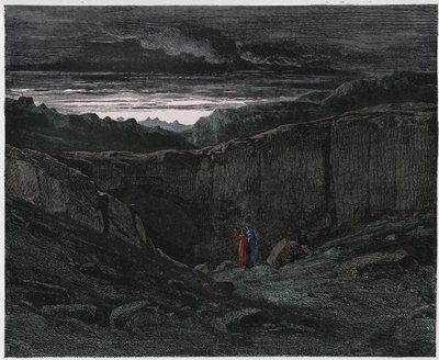Inferno, Canto 3: Virgilio y Dante en las puertas del infierno, ilustración de La Divina Comedia de Dante Alighieri, 1885 de Gustave after Dore