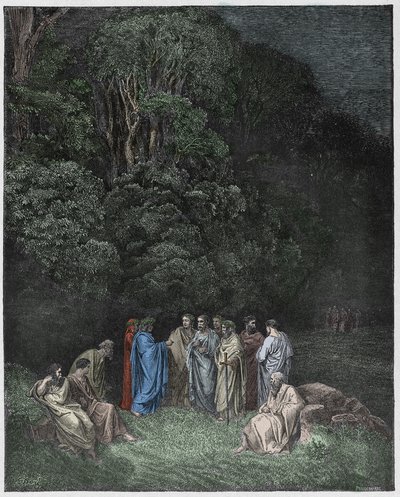 Infierno, Canto 4: Homero, los poetas y héroes en el Limbo, ilustración de La Divina Comedia de Dante Alighieri, 1885 de Gustave after Dore