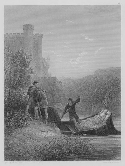Torre y Lavaine se despiden del cuerpo de Elaine de Gustave after Dore