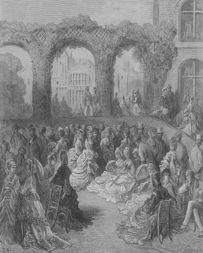 Una mañana en un jardín aristocrático, Holland-House de Gustave after Dore