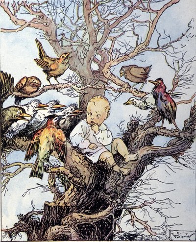 Ilustración para "La storia di Peter Pan", fábula de James Matthew Barrie (JM o J. M. Barrie de Gustavo Gustavino Rosso