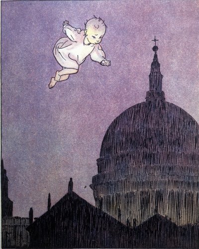 Ilustración para "La storia di Peter Pan", fábula de James Matthew Barrie (JM o J. M. Barrie de Gustavo Gustavino Rosso