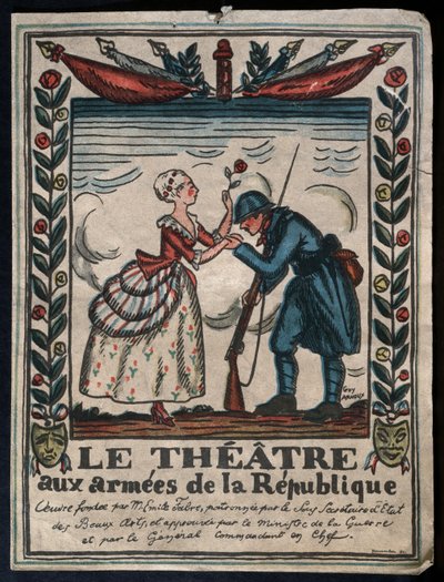Teatro de los Ejércitos de la República, soldado francés besando la mano de una actriz de Guy Arnoux