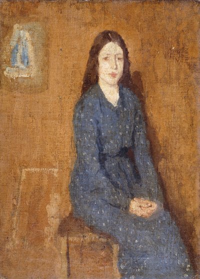 Una Chica Sentada con un Vestido Azul con Lunares, 1914-15 de Gwen John