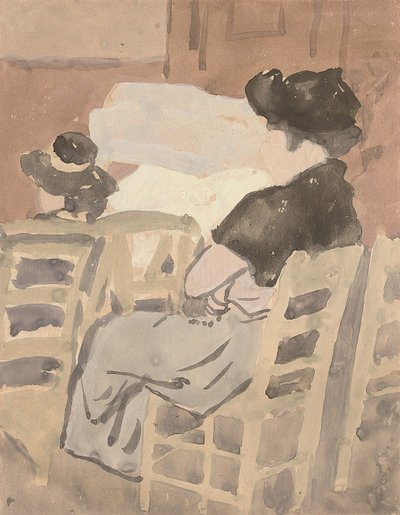 Una mujer y una niña en el interior de una iglesia (acuarela sobre papel) de Gwen John