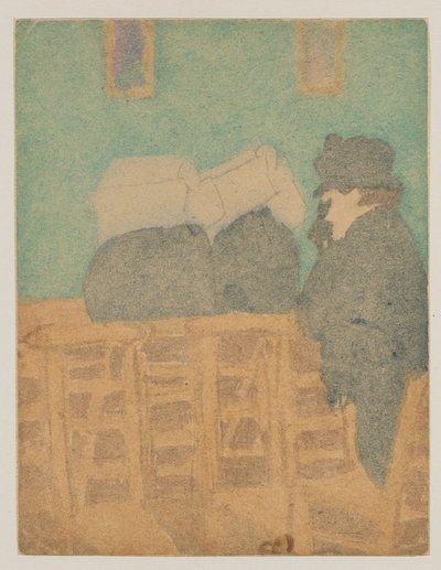 Figuras en la iglesia (acuarela y lápiz) de Gwen John