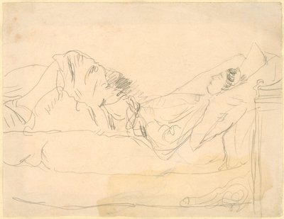 Chica tumbada en una cama (lápiz sobre papel) de Gwen John