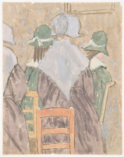 Monjas y colegialas de pie en la iglesia (acuarela sobre papel) de Gwen John