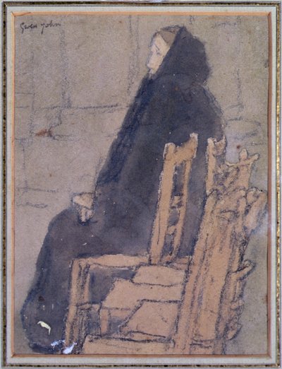 Old Woman in a Black Shawl (acuarela, bodycolor y crayón negro sobre papel beige) de Gwen John