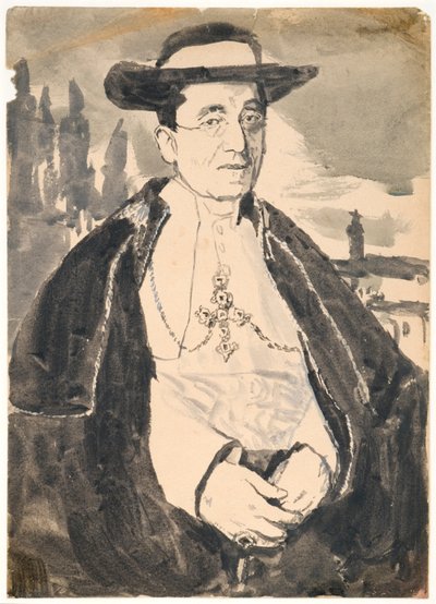 Papa Benedicto XV (gouache con aguada sobre papel) de Gwen John