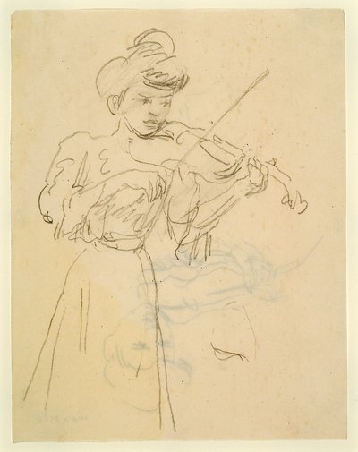 Mujer de pie tocando el violín (lápiz sobre papel) de Gwen John