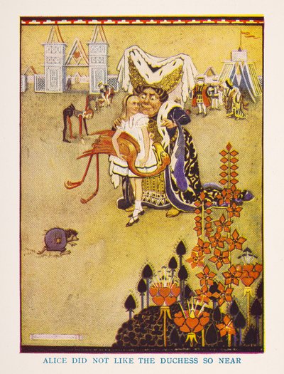 A Alicia no le gustaba que la duquesa estuviera tan cerca, La guardería Alicia en el País de las Maravillas / contada para la guardería por Irene Pearl ; los dibujos por Gwynedd Hudson de Gwynedd M. Hudson
