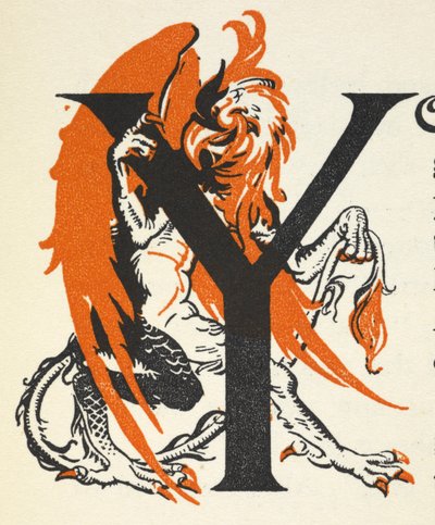 Letra Y iluminada ilustrada con el Grifo. de Gwynedd M. Hudson