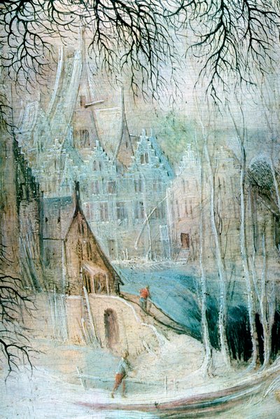 Un paisaje invernal con un leñador (detalle) de Gysbrecht Leytens