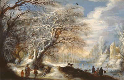 Patinadores en un canal o, paisaje de invierno de Gysbrecht Lytens or Leytens