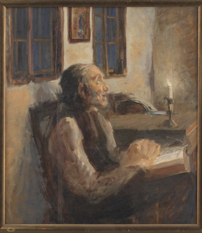 El anciano junto a la luz de la lámpara de H.A. Brendekilde