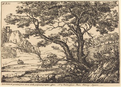 Paisaje con árbol grande, castillo a la izquierda de H.B. Ker