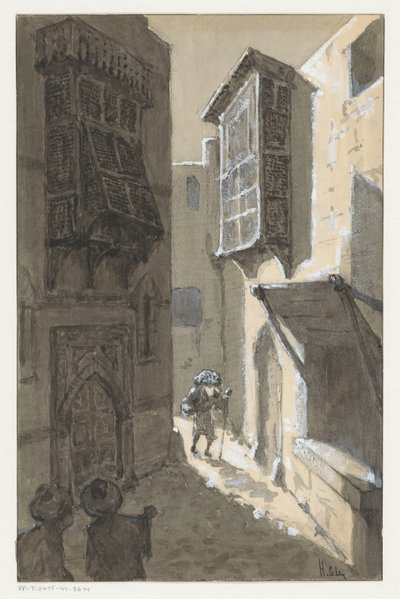Hombre con mochilas en una calle de H.C. Louwerse (signed by artist)
